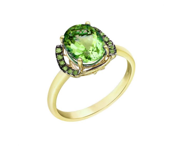 Ring with diamonds and chrysolite with yellow gold 1-164 268