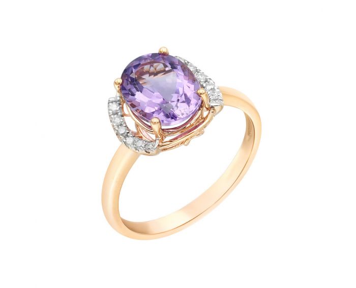 Rose gold ring with diamonds and amethyst