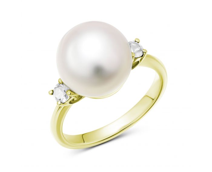 Diamond and pearl ring in yellow gold 1К191-0002