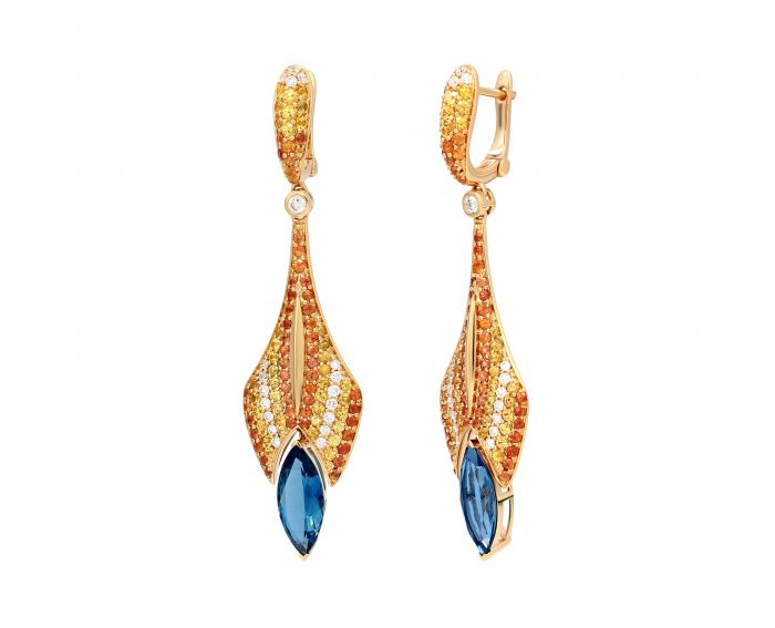 Earrings with diamonds, sapphires and topazes