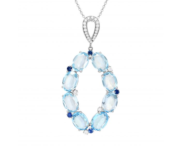 Pendant with diamonds, sapphires and topazes in white gold 1-176 069