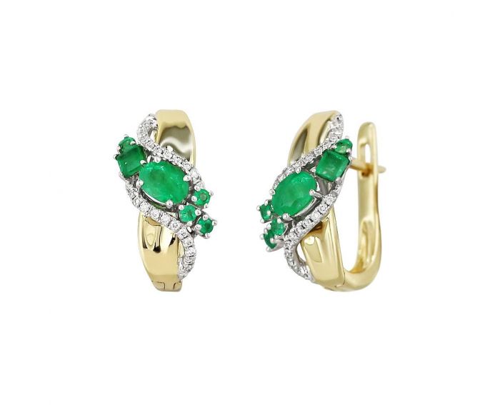 Earrings with diamonds and emeralds in yellow gold 1-178 381