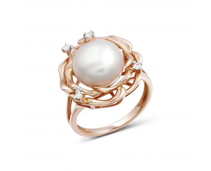 Ring with diamonds and pearls in ivory gold 1К562-0448