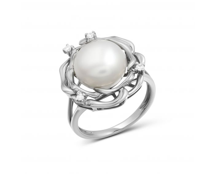 Ring with diamonds and pearls in white gold 1К562-0448