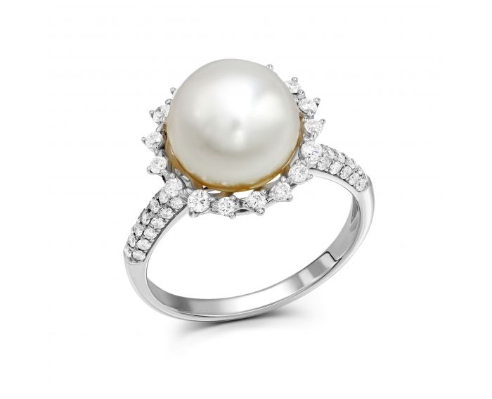 Diamond and pearl ring in white gold 1-187 678