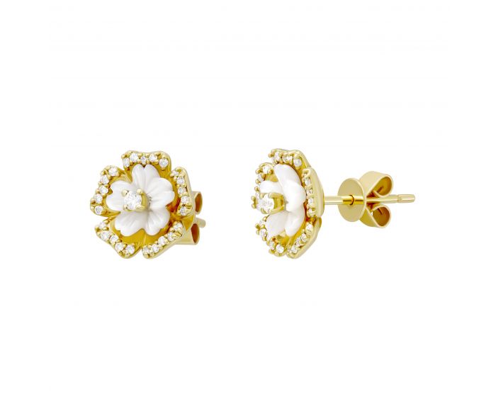 Diamond and mother-of-pearl earrings in yellow gold 1-188 643