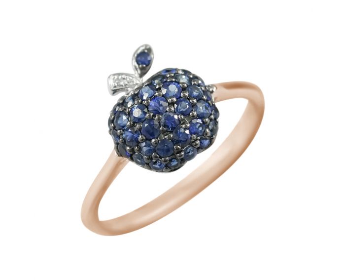 Apple ring with diamonds and sapphires