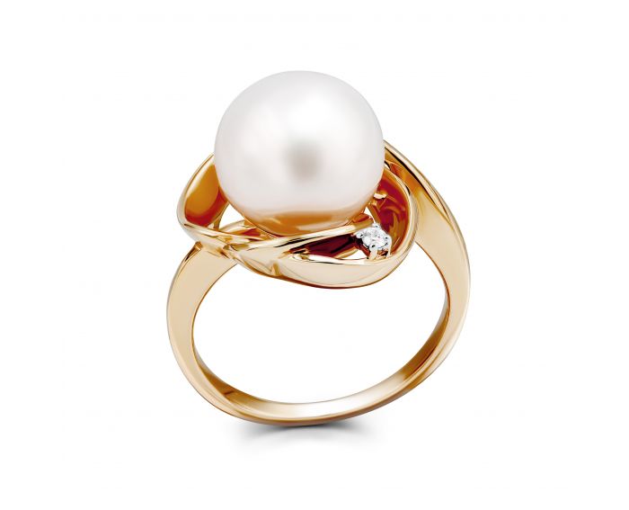Ring with pearl and diamond in rose gold 1-189 897