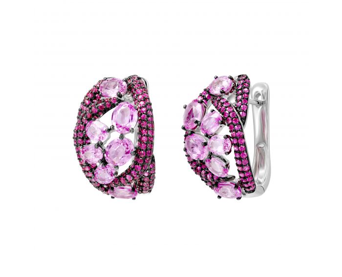 Earrings with erysipelas sapphires and rubies in white gold 1С759-0061