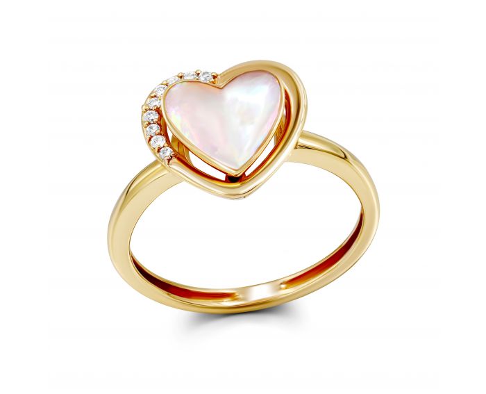 Ring with diamonds and mother-of-pearl in rose gold 1-192 981