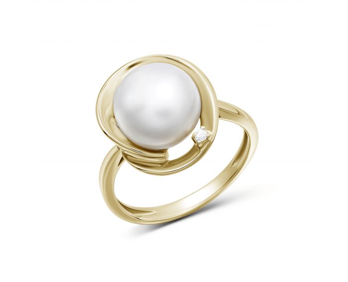 Ring with a diamond and a pearl in ivory gold 1-193 304