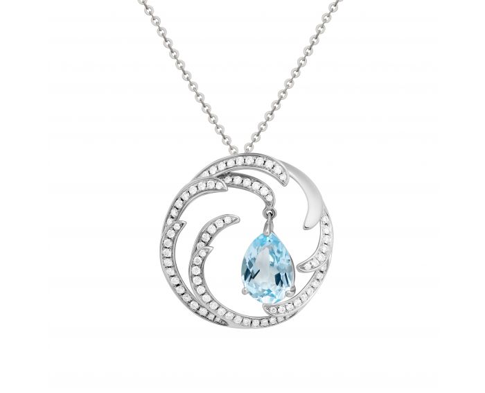 Suspension with diamonds and topaz in white gold 1-194 722