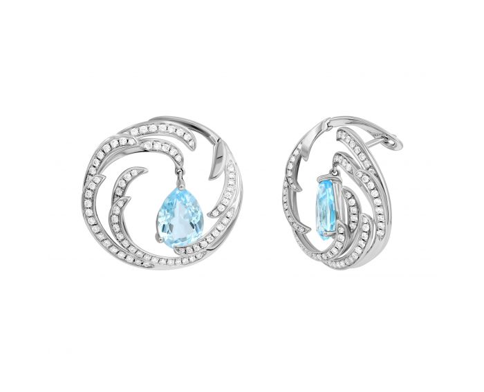Earrings with diamonds and topazes in white gold 1-194 721
