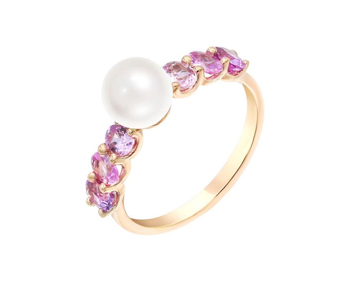 ZARINA diamond, sapphire and pearl ring in pink gold