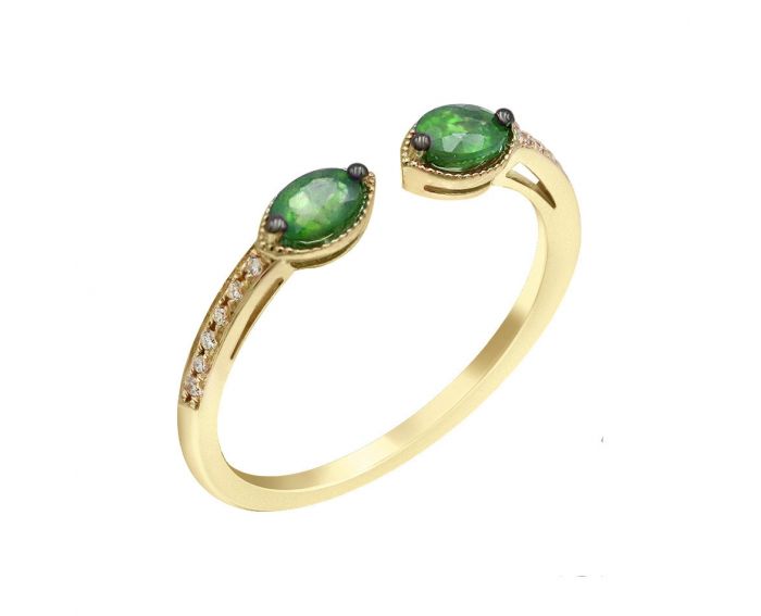 Ring with diamonds and tsavorites in yellow gold ZARINA