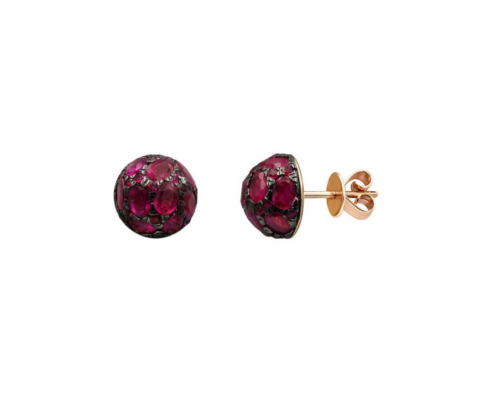 Earrings in rose gold with diamonds and rubies ZARINA