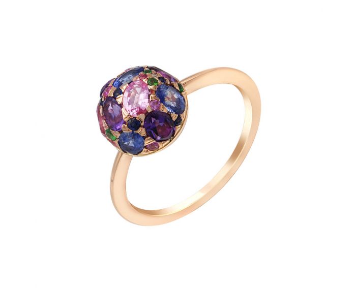 Кольцо из розового золота с бриллиантами, сапфирами и аметистами ZARINA