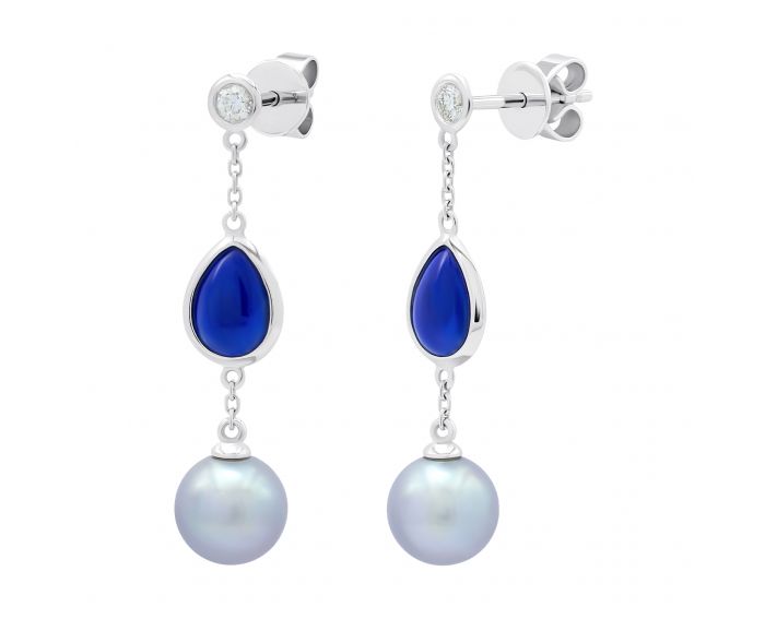 Earrings in white gold with diamonds, pearls and lapis lazuli ZARINA