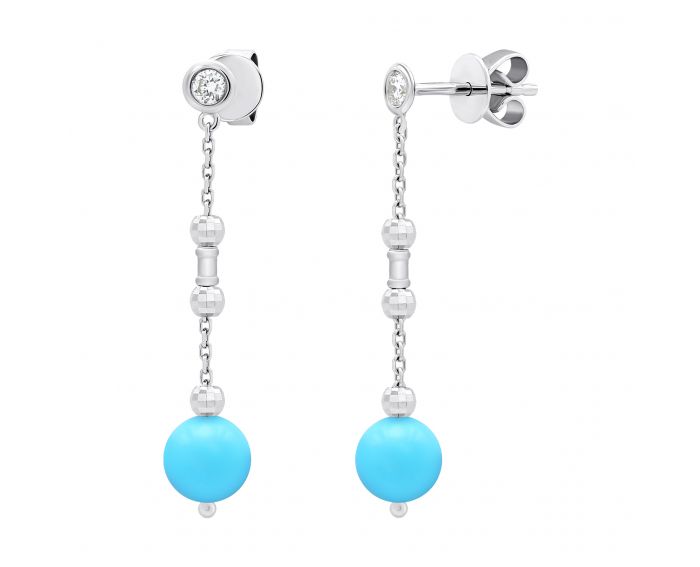 Earrings in white gold with diamonds and turquoise