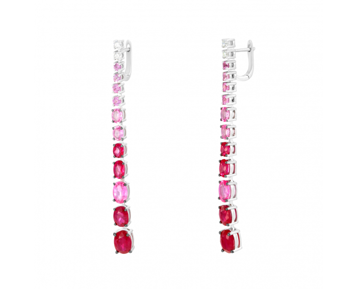 Сережки з діамантами, рубінами та рожевими сапфірами у білому золоті 1С956-0086