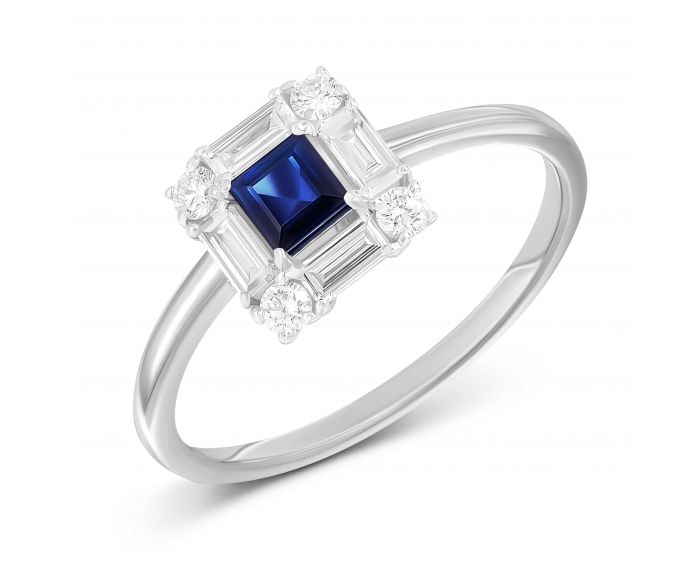 Square diamond and sapphire ring