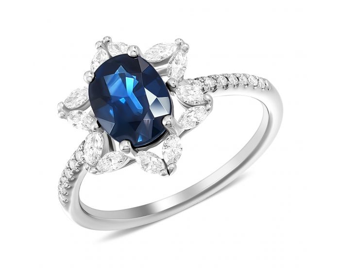 Ring with oval sapphire and diamonds