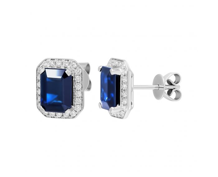 Octagon-cut diamond and sapphire earrings