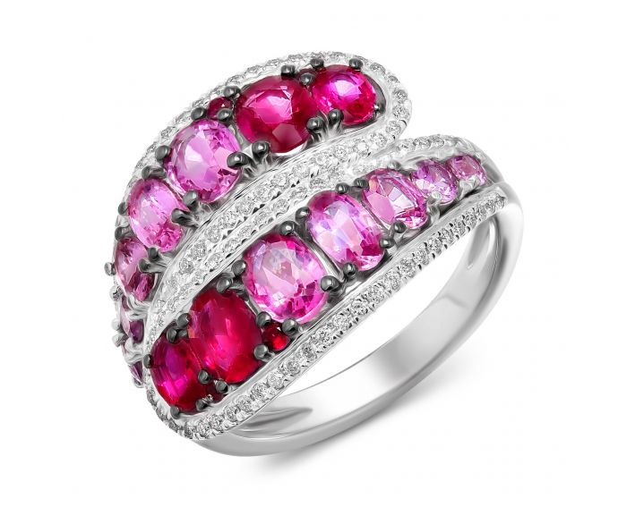 Каблучка з діамантами, рубінами та рожевими сапфірами Гвен