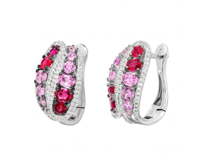 Сережки з діамантами, рубінами та рожевими сапфірами Гвен
