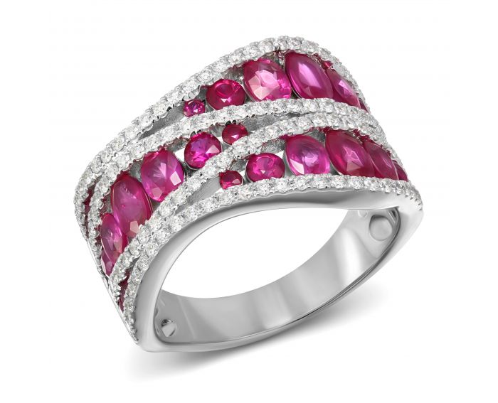 Кольцо с бриллиантами и рубинами Лирика