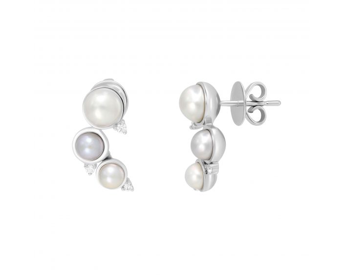 Earrings with diamonds and pearls in white gold 1-204 388