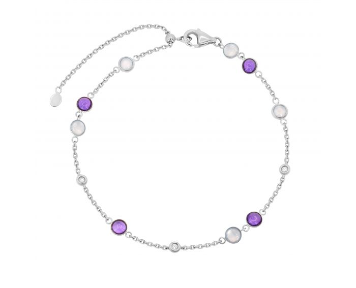 Bracelet with diamond amethyst and rose quartz in white gold