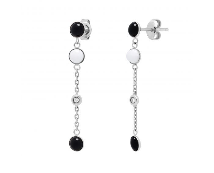 Earrings with diamonds, agates and onyxes