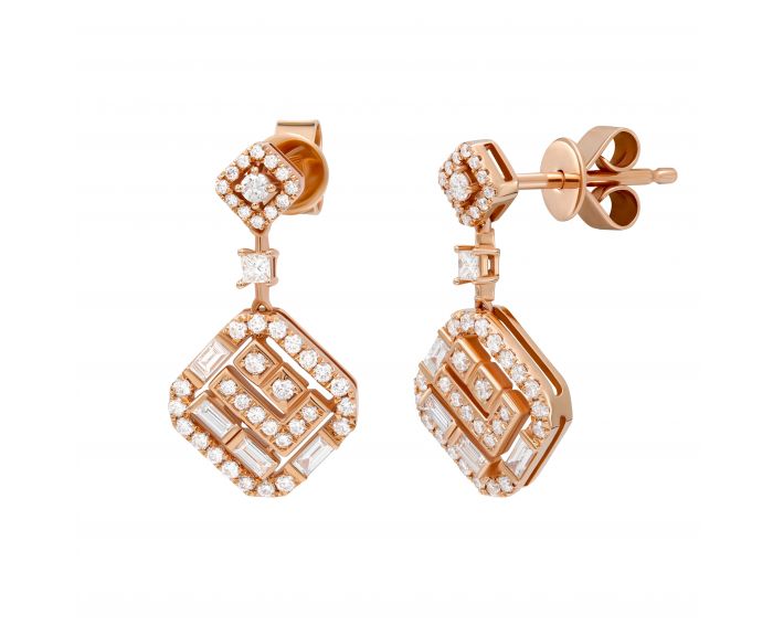 Earrings Jade with diamonds in rose gold