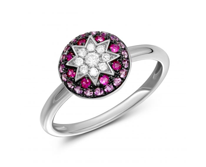 Ring with diamonds, rubies and pink sapphires ZIRKA