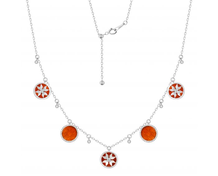 Necklace with diamonds and carnelian in white gold 1L034-0194