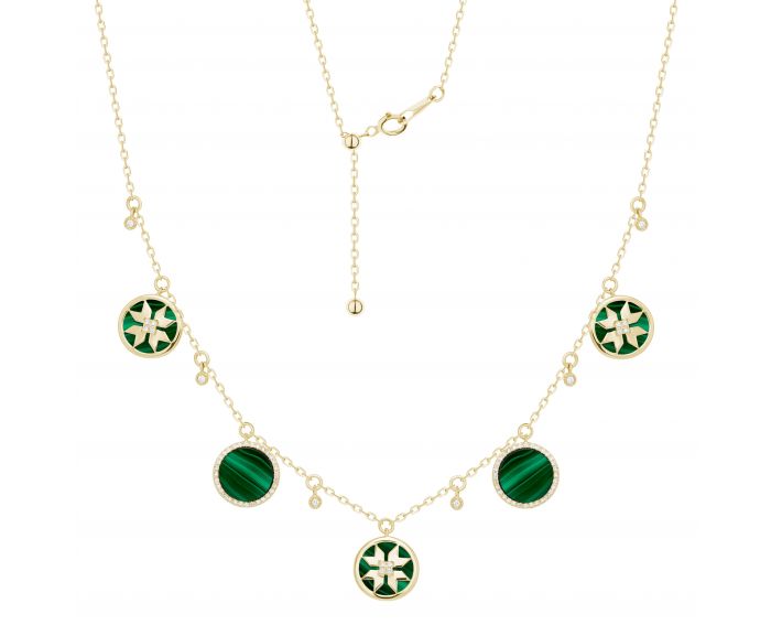 Necklace with diamonds and malachite and yellow gold 1L034-0189