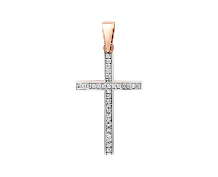Хрестик з діамантами у рожевому золоті 1П464ДК-0018