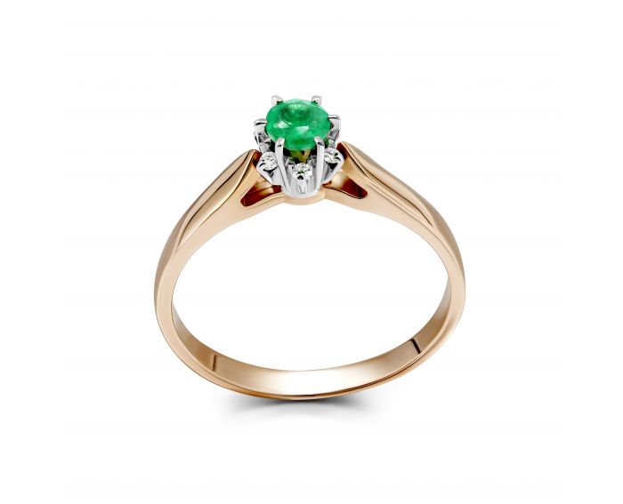 Ring with an emerald and diamonds in a combination of pink and white gold 1-208 599