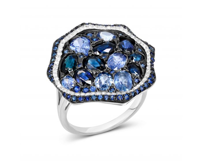 Ring with diamonds and sapphires in white gold 1K956-0112