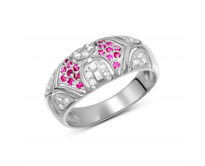 Ring with diamonds and rubies in white gold 1К955ДК-0109