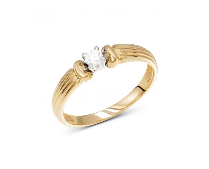 Каблучка з діамантом у комбінації білого та рожевого золота 1К955-0055