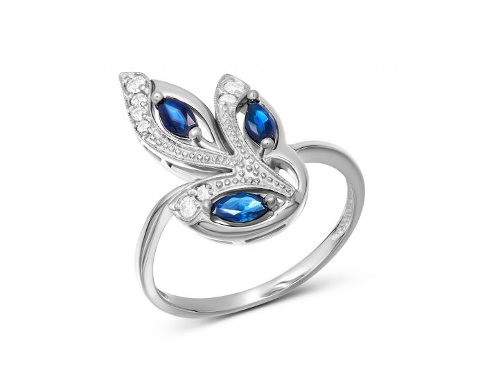 Ring with diamonds and sapphires in white gold 1К955-0086