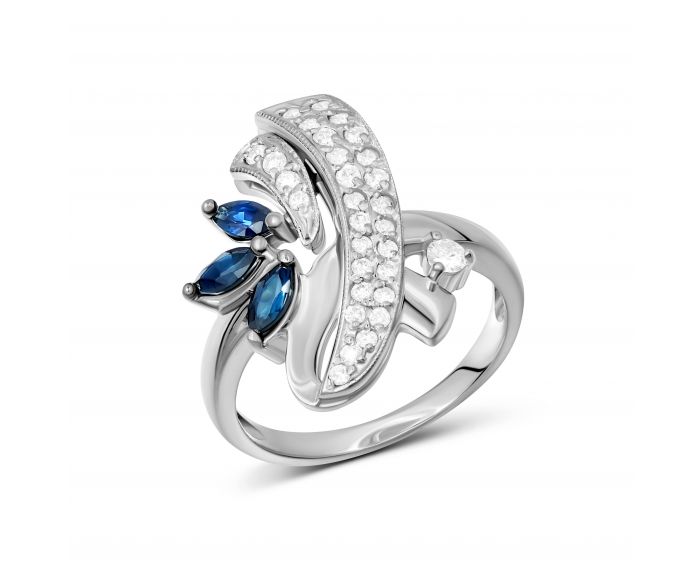 Ring with diamonds and sapphires in white gold 1-209-548
