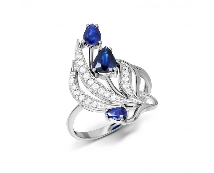 Ring with diamonds and sapphires in white gold 1К955-0088