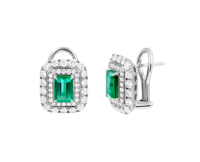 Earrings with diamonds and emeralds in white gold 1-209 042