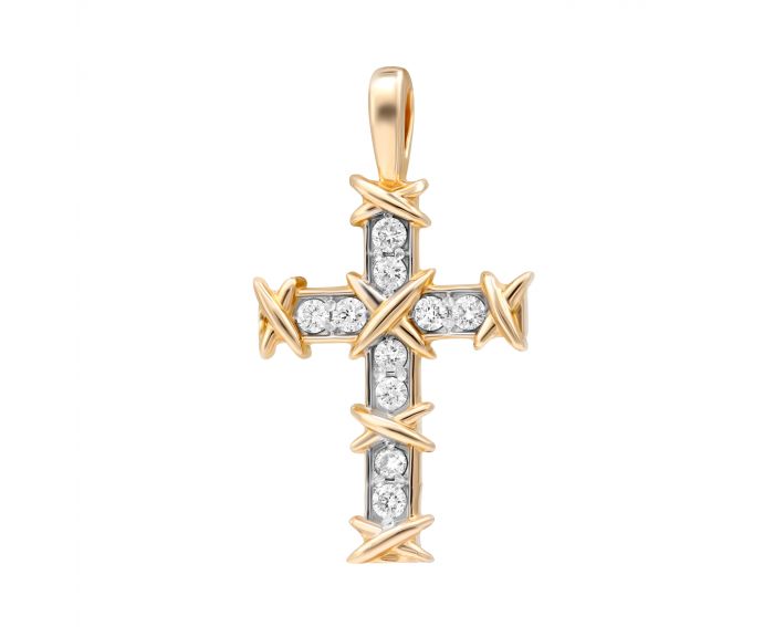 Крест с бриллиантом в розовом золоте 1П464-0005