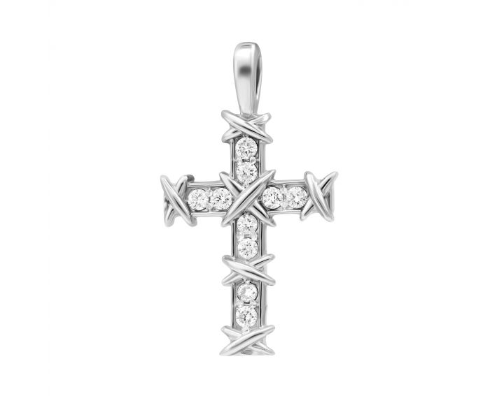 Cross with a diamond in white gold 1П464-0005