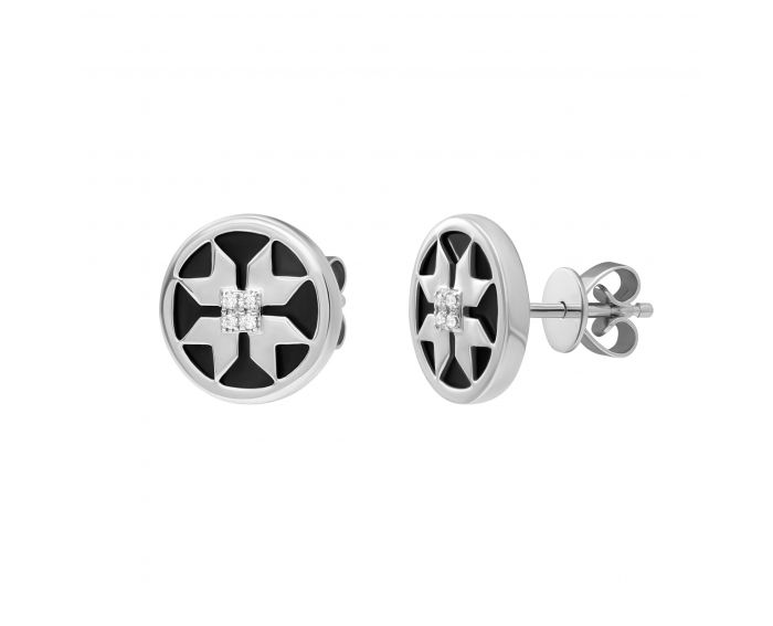 Earrings with diamonds and onyx in white gold 1С034-1485