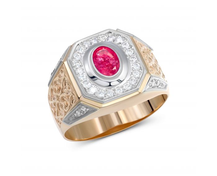 A ring with a ruby and diamonds in a combination of white and rose gold 1-209 308